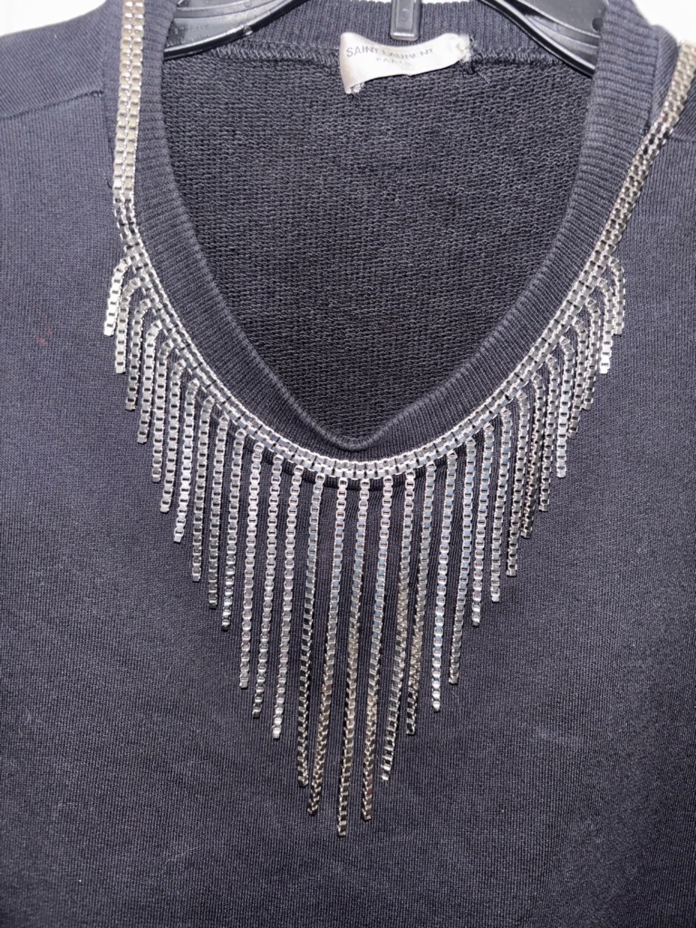 Saint Laurent Black Sleeveless Sweatshirt with Chain Fringe Detail - Picture 6 of 8